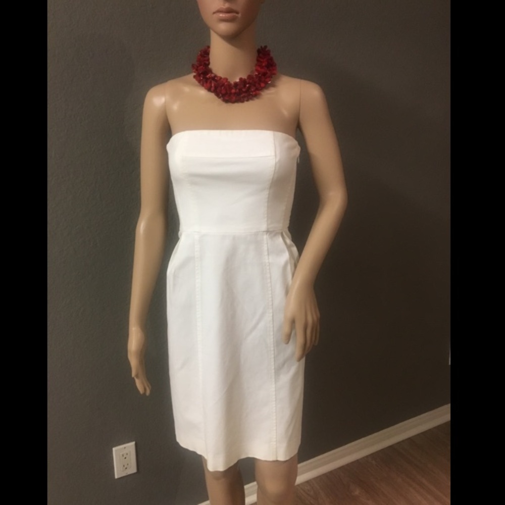 THEORY Deliza White Cotton Strapless Dress